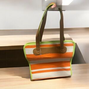 Neiman Marcus Orange and Brown Canvas Tote Bag